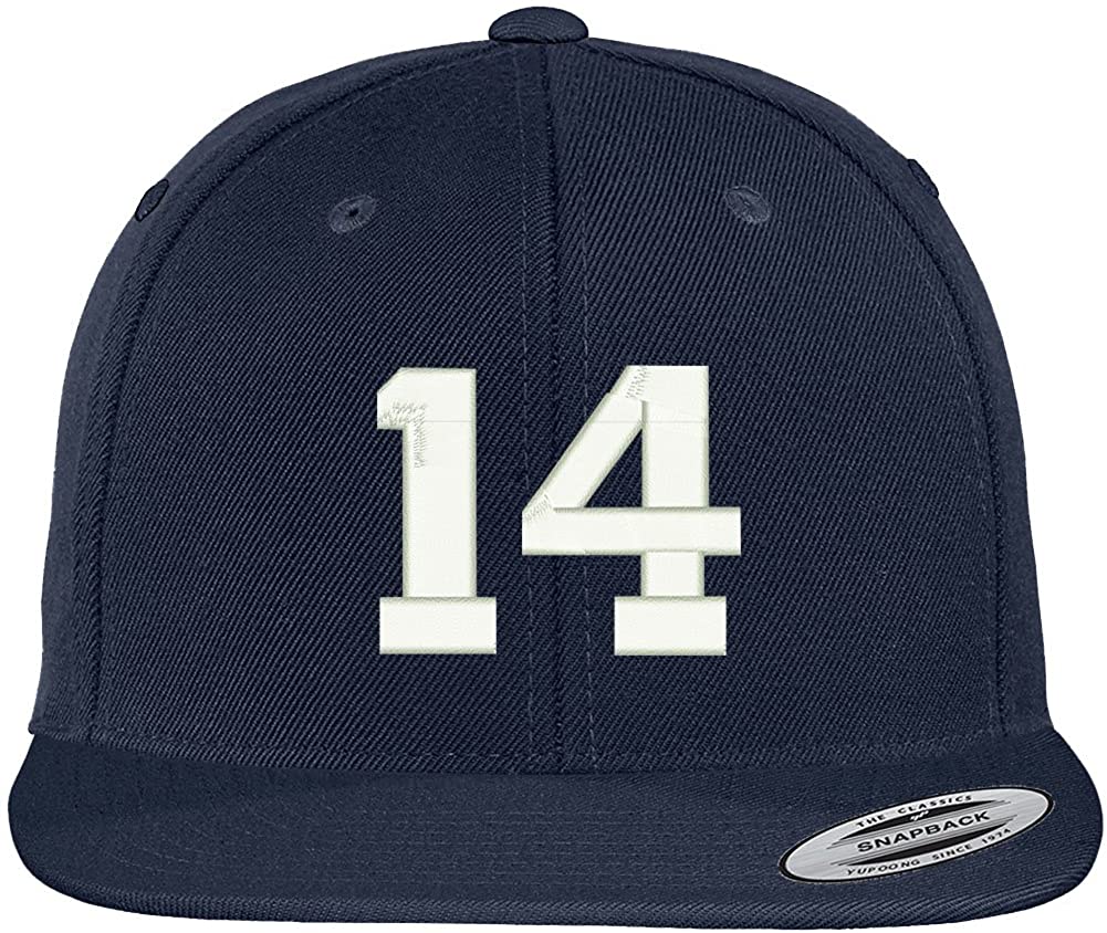 Trendy Apparel Shop Number 14 Collegiate Varsity Font Embroidered Flat Bill Snapback Cap