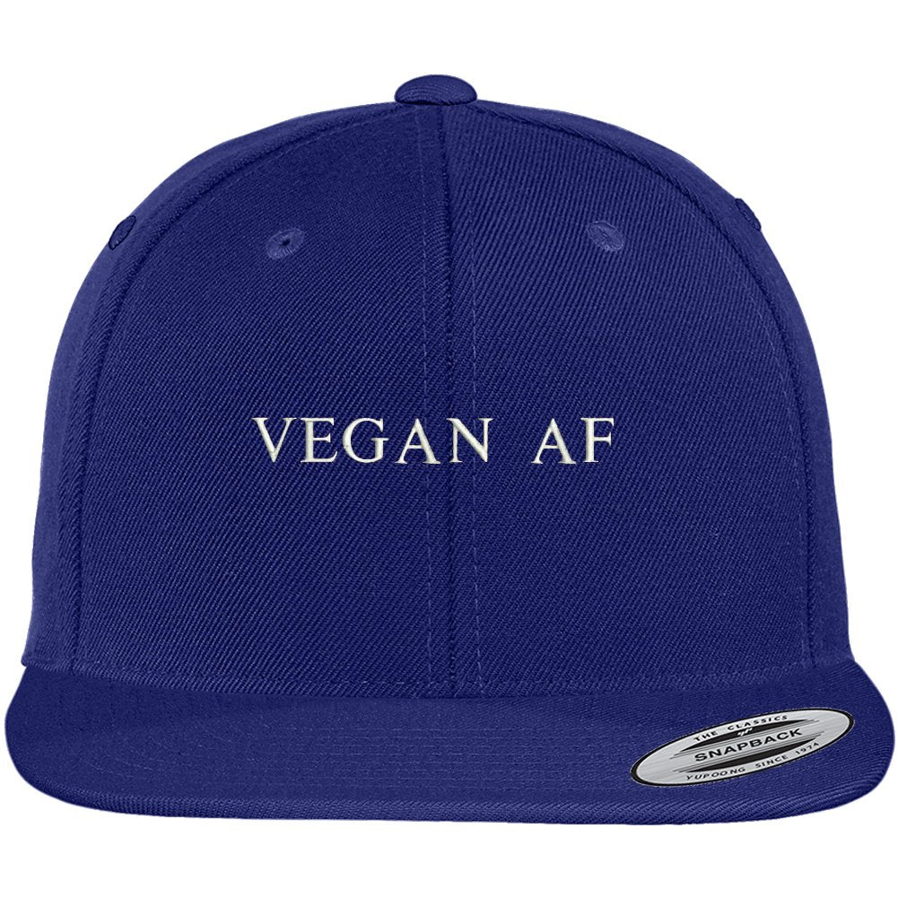 Trendy Apparel Shop Vegan AF Embroidered Flat Bill Snapback Baseball Cap - Navy