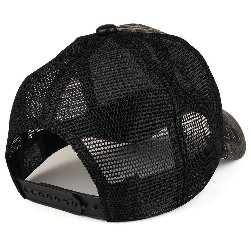 Trendy Apparel Shop Straw Design Metallic Scorpion Logo Trucker Mesh Adjustable Baseball Cap