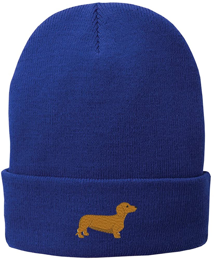 Trendy Apparel Shop Dachshund Embroidered Winter Knitted Long Beanie - Black