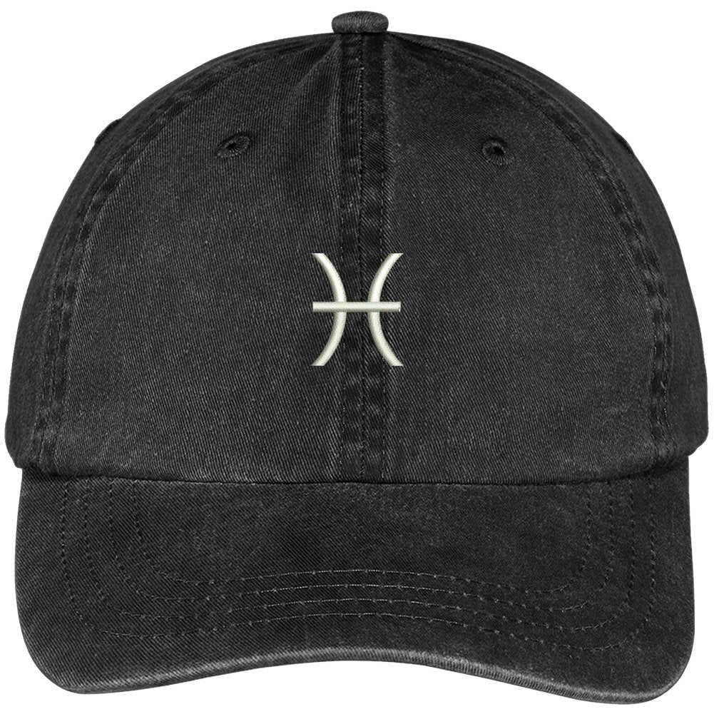 Trendy Apparel Shop Pisces Zodiac Signs Embroidered Soft Crown 100% Brushed Cotton Cap