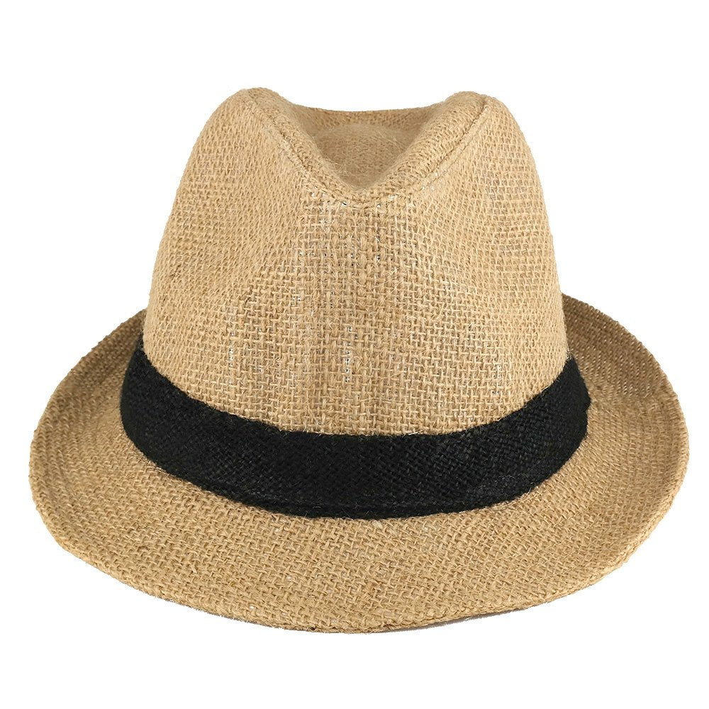 Trendy Apparel Shop Raw Straw Summer Fedora Hat With Black Band - Black - LXL