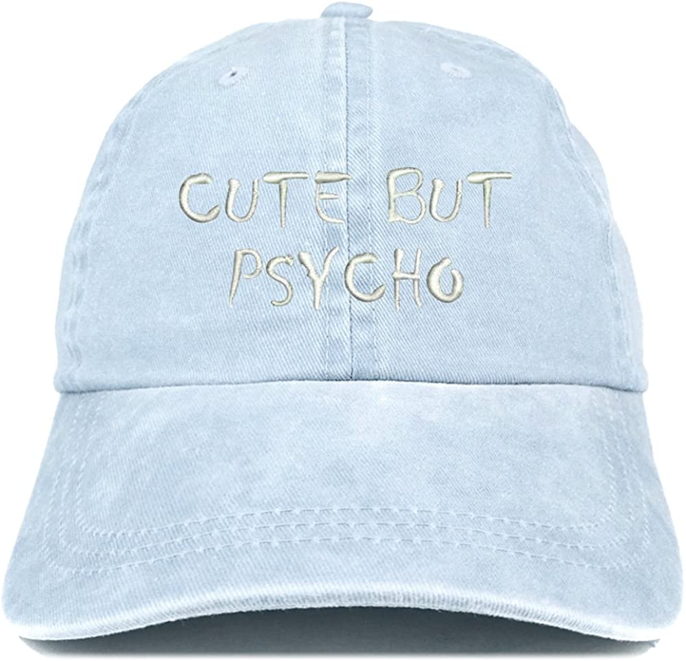 Trendy Apparel Shop Cute But Psycho Embroidered Washed Cotton Adjustable Cap - Black