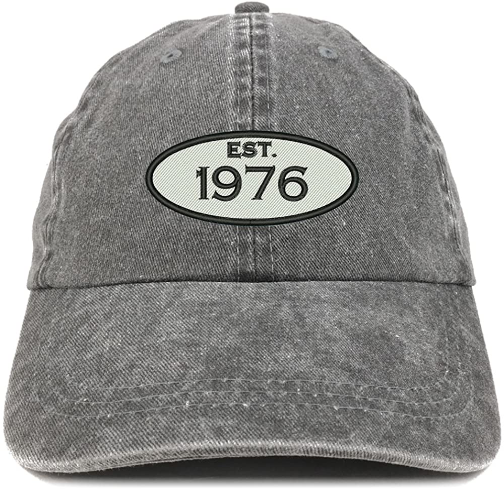Trendy Apparel Shop Established 1975 Embroidered 43rd Birthday Gift Pigment Dyed Washed Cotton Cap - Dark Green