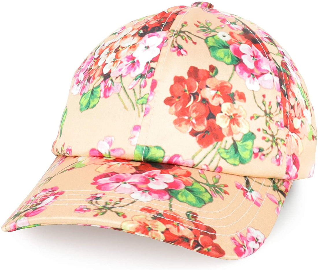 Trendy Apparel Shop Women's Floral Print Satin Unstructured Low Profile Baseball Cap- Multipack - Black Red