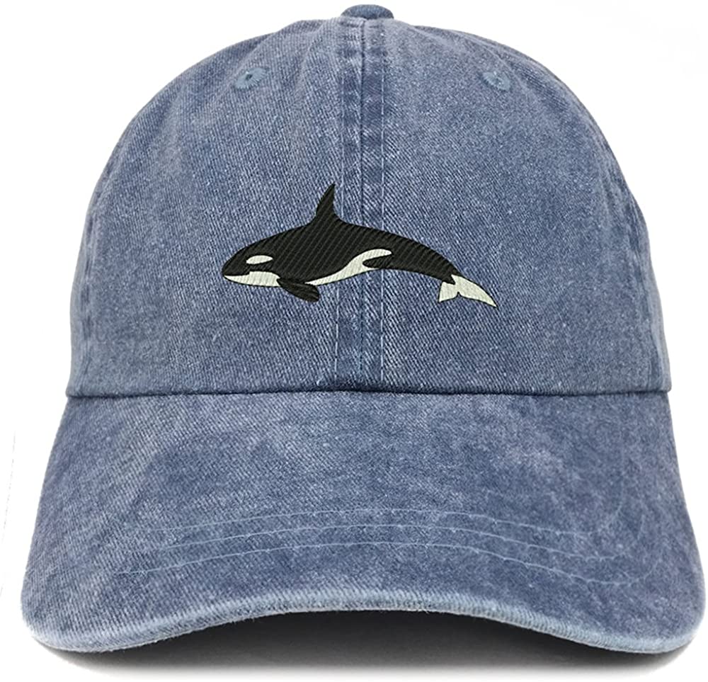 Trendy Apparel Shop Orca Killer Whale Embroidered Pigment Dyed 100% Cotton Cap - Khaki