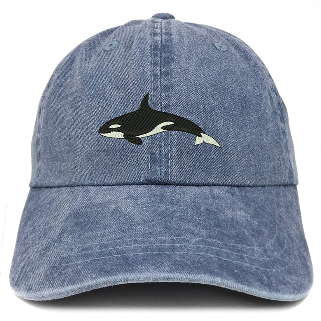 Trendy Apparel Shop Orca Killer Whale Embroidered Pigment Dyed 100% Cotton Cap