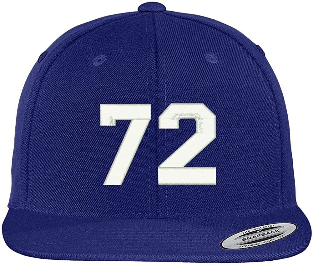 Trendy Apparel Shop Number 72 Collegiate Varsity Font Embroidered Flat Bill Snapback Cap