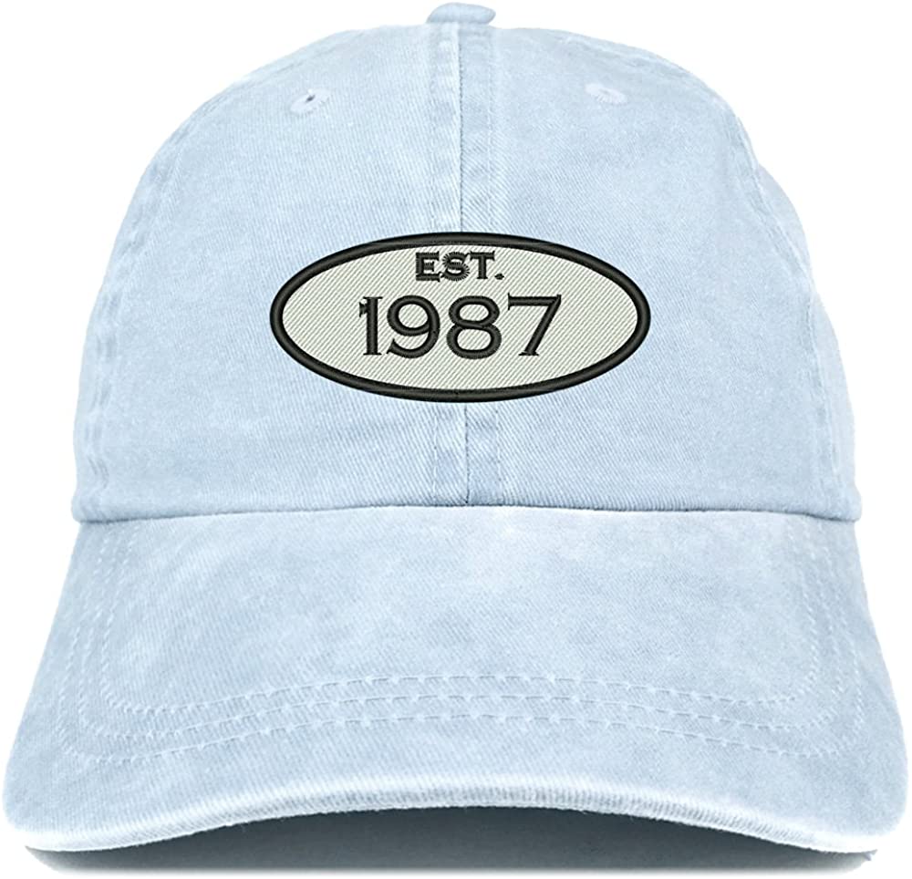 Trendy Apparel Shop Established 1986 Embroidered 32nd Birthday Gift Pigment Dyed Washed Cotton Cap - Khaki