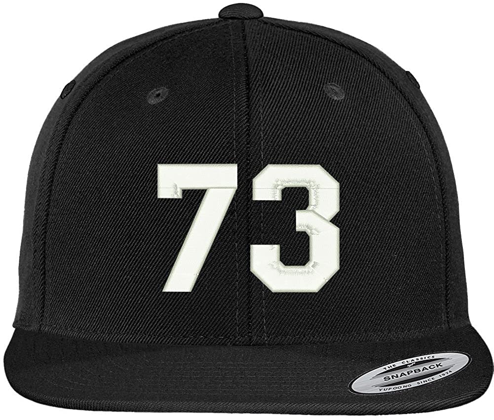 Trendy Apparel Shop Number 73 Collegiate Varsity Font Embroidered Flat Bill Snapback Cap - Navy