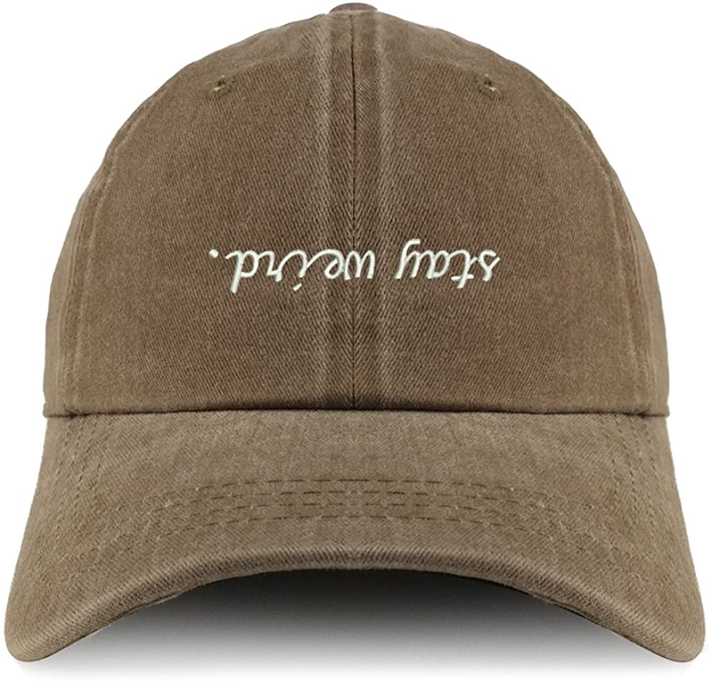 Trendy Apparel Shop Stay Weird Embroidered Pigment Dyed Unstructured Cap - Black