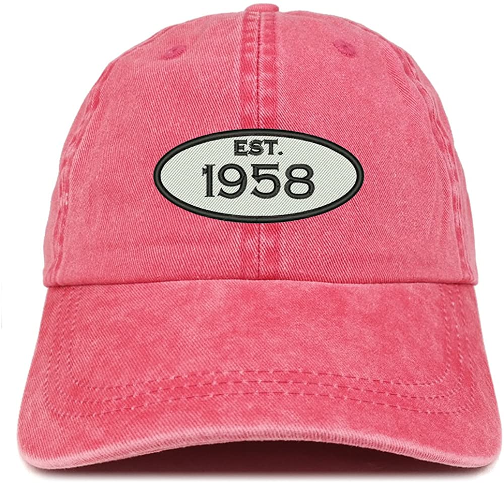 Trendy Apparel Shop Established 1957 Embroidered 61st Birthday Gift Pigment Dyed Washed Cotton Cap - Olive
