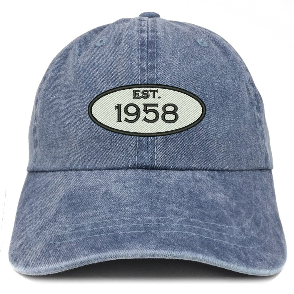 Trendy Apparel Shop Established 1957 Embroidered 61st Birthday Gift Pigment Dyed Washed Cotton Cap - Olive
