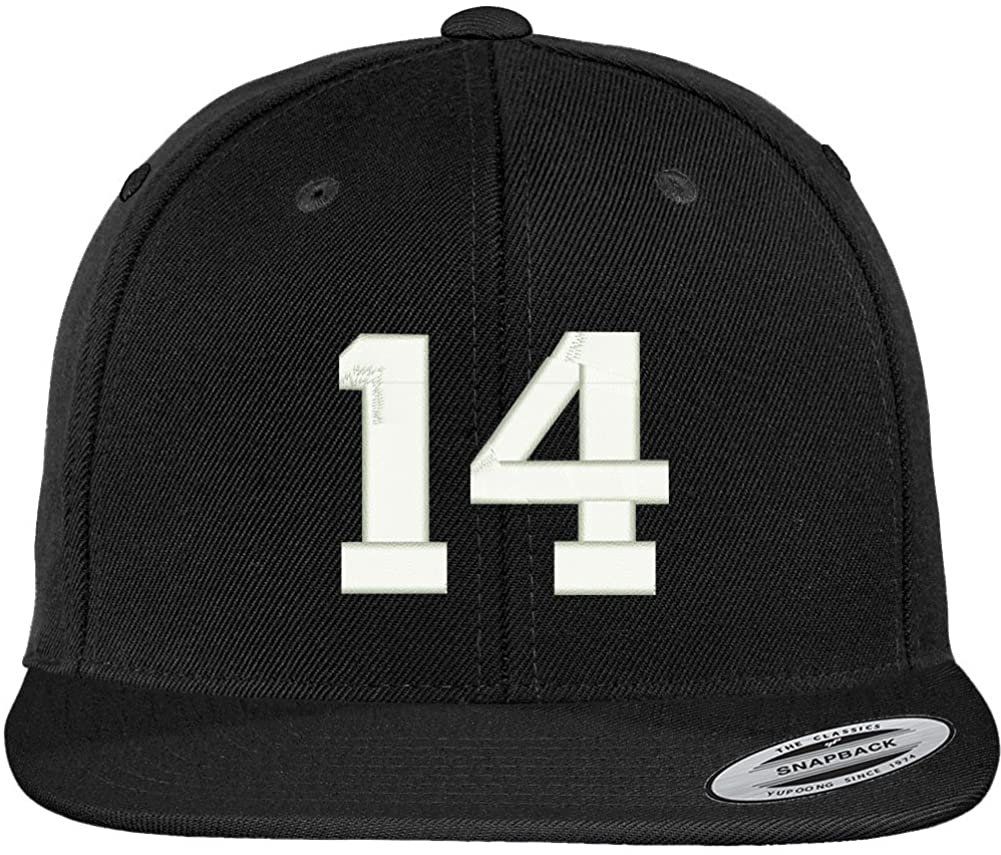 Trendy Apparel Shop Number 14 Collegiate Varsity Font Embroidered Flat Bill Snapback Cap