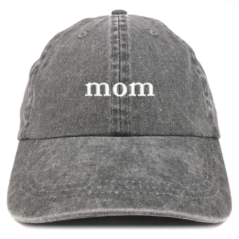 Trendy Apparel Shop Mom Embroidered Low Profile Washed Cotton Cap - Black