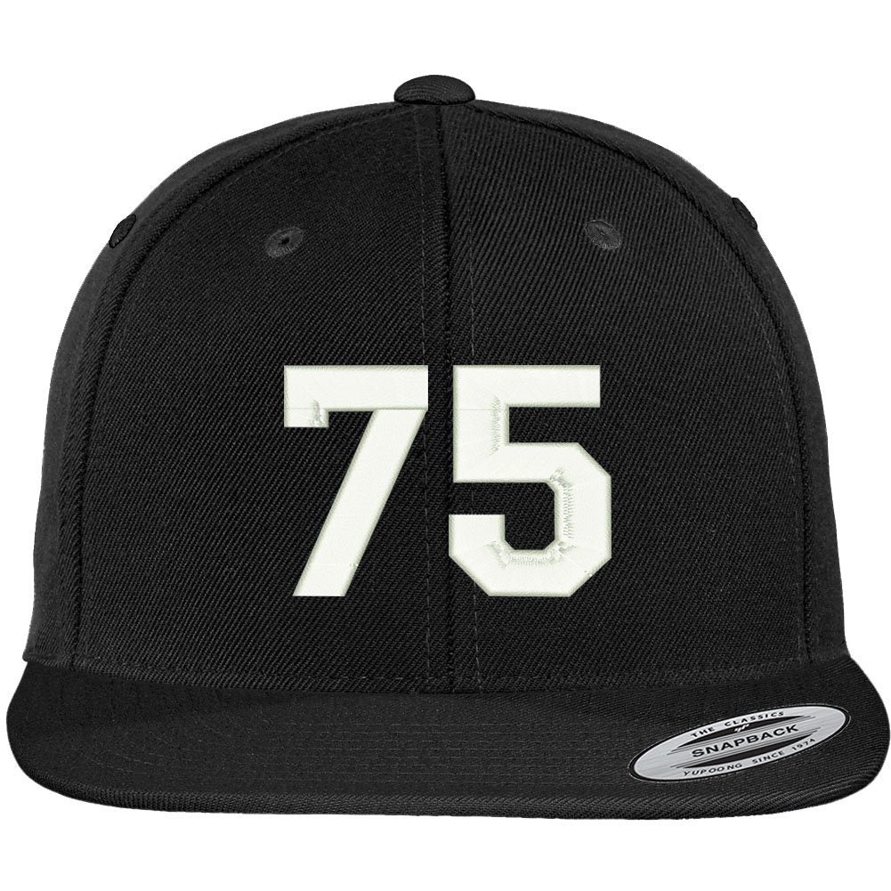 Trendy Apparel Shop Number 75 Collegiate Varsity Font Embroidered Flat Bill Snapback Cap