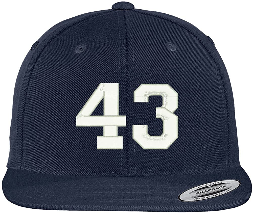Trendy Apparel Shop Number 43 Collegiate Varsity Font Embroidered Flat Bill Snapback Cap