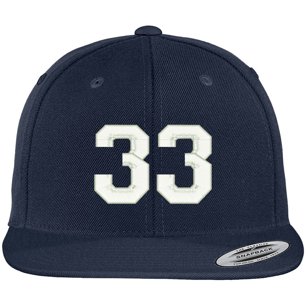 Trendy Apparel Shop Number 33 Collegiate Varsity Font Embroidered Flat Bill Snapback Cap