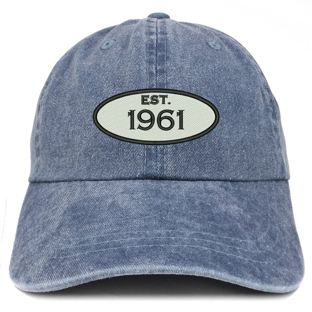Trendy Apparel Shop Established 1960 Embroidered 58th Birthday Gift Pigment Dyed Washed Cotton Cap - Mango