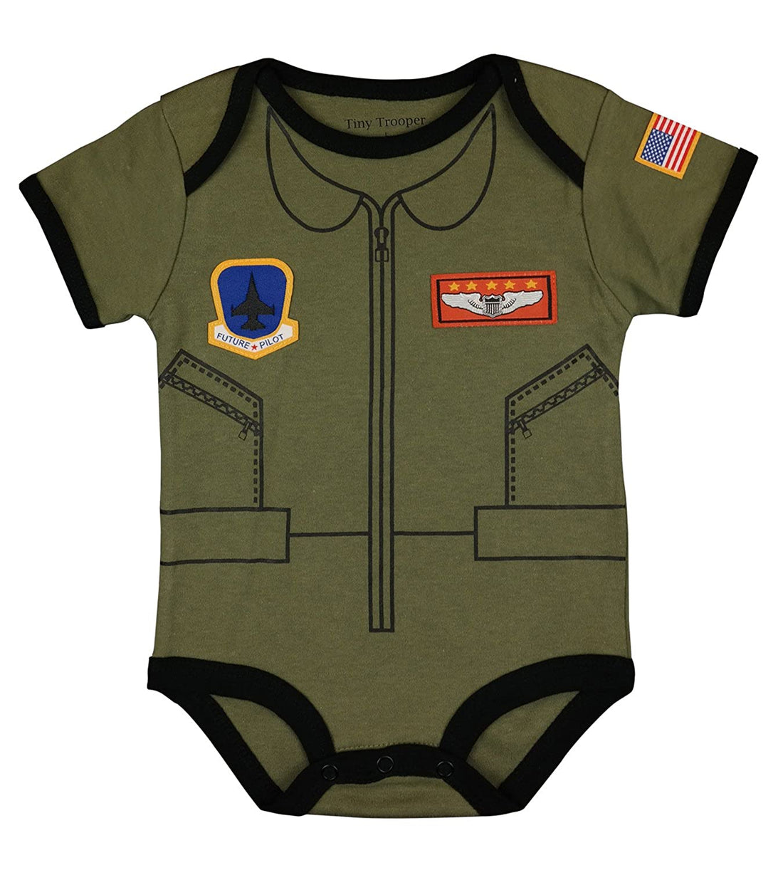 Trendy Apparel Shop Flight Body Suit Future Pilot USA Flag Infant Onesie - Olive - 0-3 MO