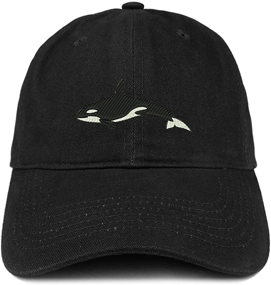 Trendy Apparel Shop Orca Killer Whale Embroidered Brushed Cotton Dad Hat Cap - Black