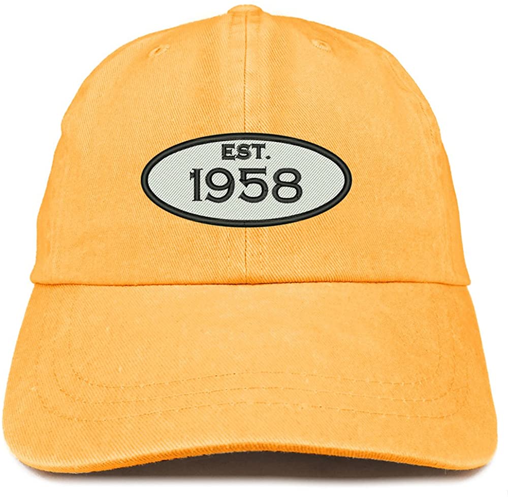 Trendy Apparel Shop Established 1957 Embroidered 61st Birthday Gift Pigment Dyed Washed Cotton Cap - Olive