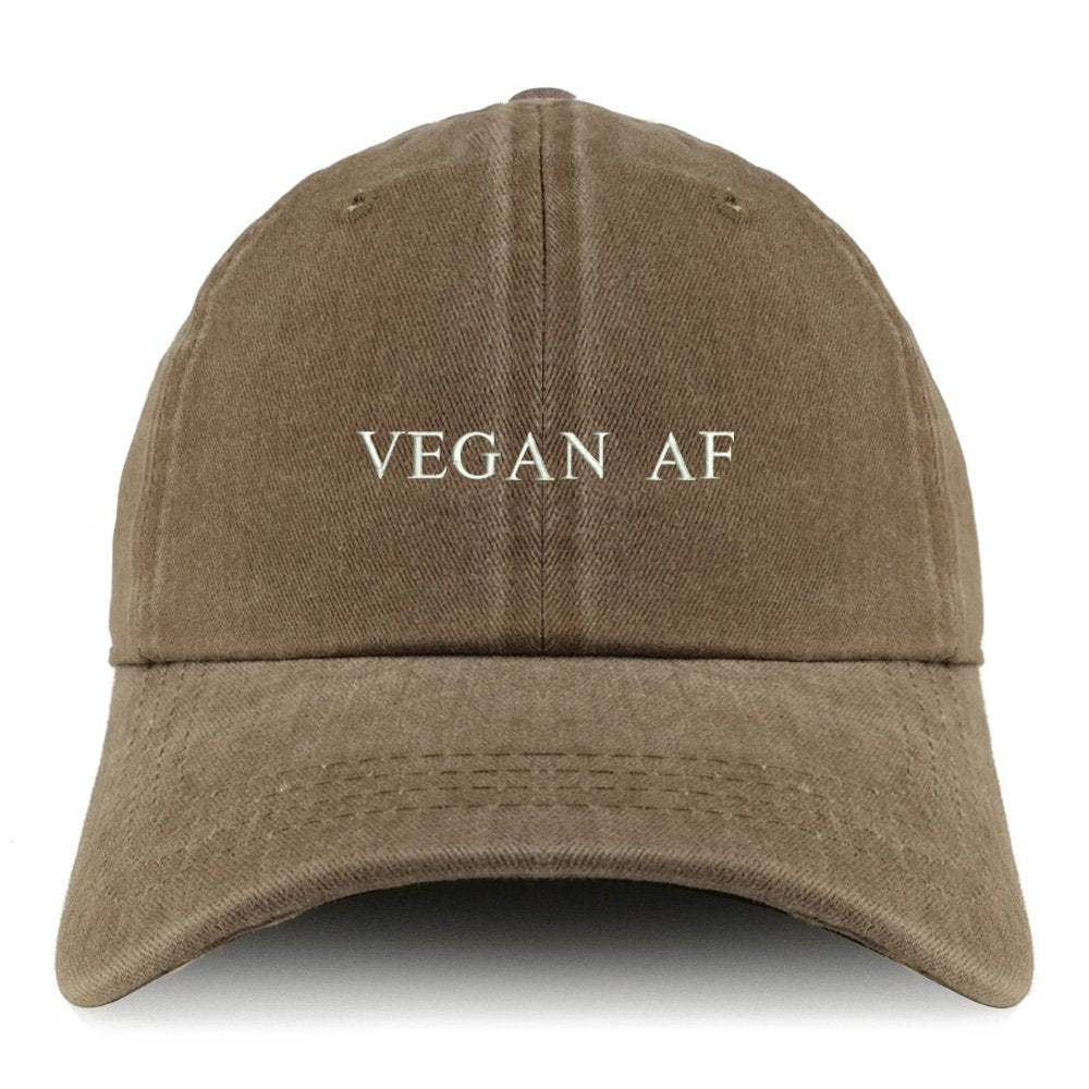 Trendy Apparel Shop Vegan AF Embroidered Pigment Dyed Unstructured Cap - Khaki Green