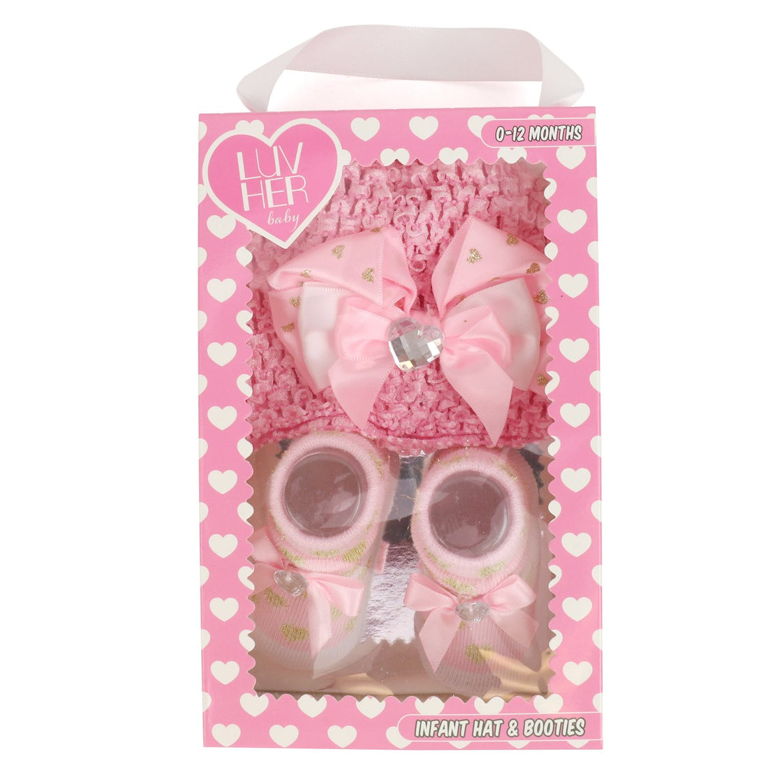 Trendy Apparel Shop Baby Infant's Crochet Hat with Grosgrain Bow and Socks