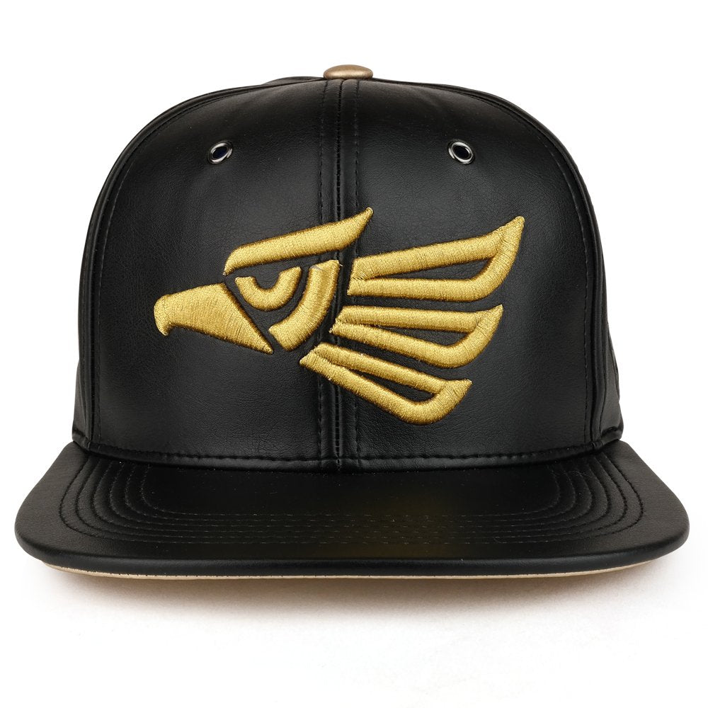 Trendy Apparel Shop Hecho EN Mexico Eagle 3D Embroidered PU Leather Flat Bill Snapback Cap - Black Gold