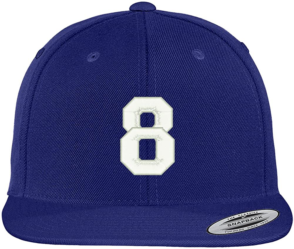 Trendy Apparel Shop Number 8 Collegiate Varsity Font Embroidered Flat Bill Snapback Cap