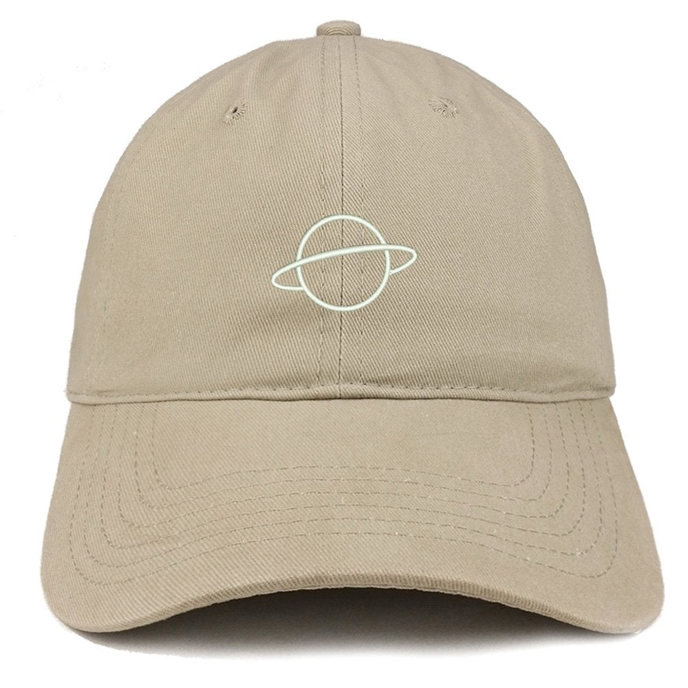 Trendy Apparel Shop Planet Embroidered Soft Cotton Adjustable Cap Dad Hat - Khaki