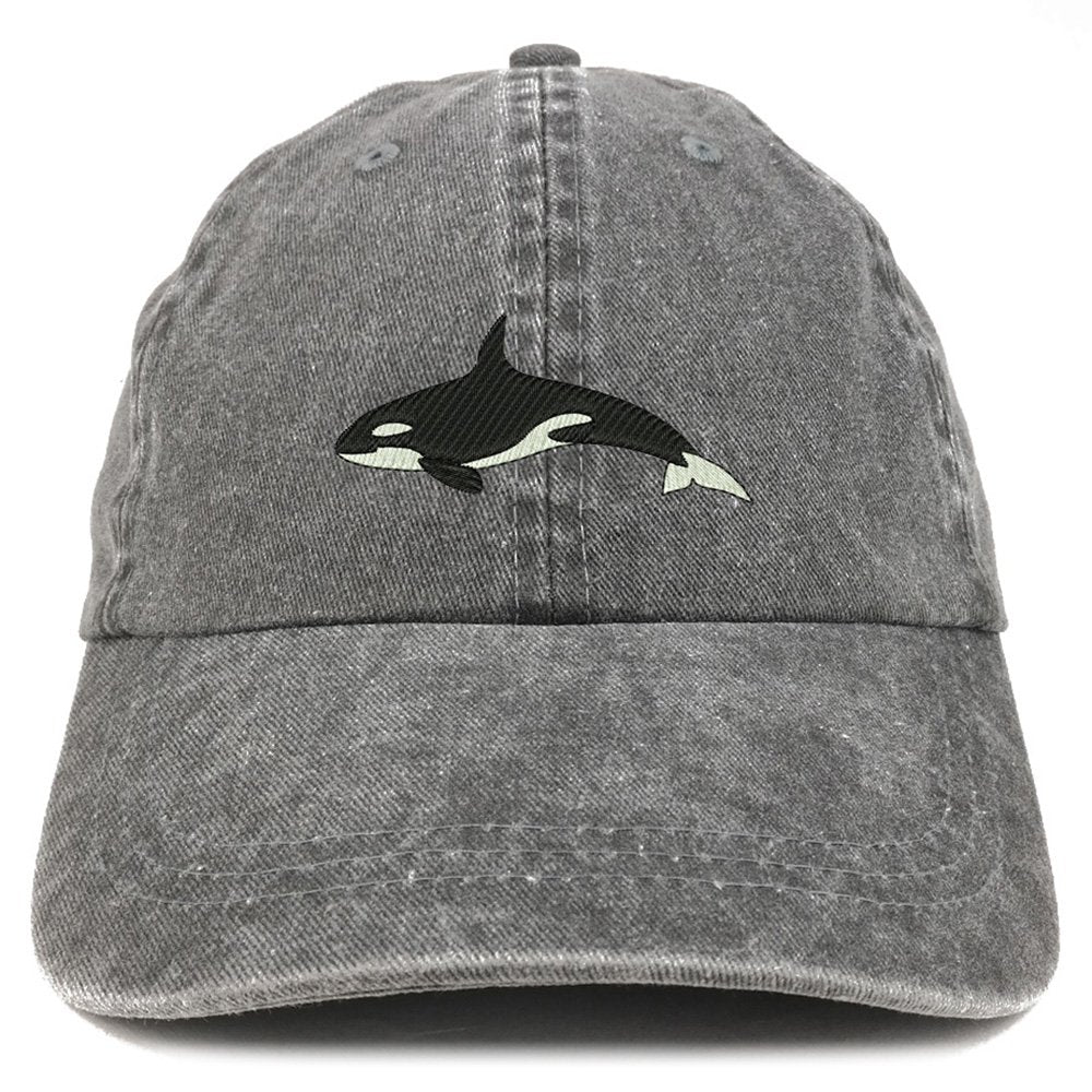 Trendy Apparel Shop Orca Killer Whale Embroidered Pigment Dyed 100% Cotton Cap - Khaki