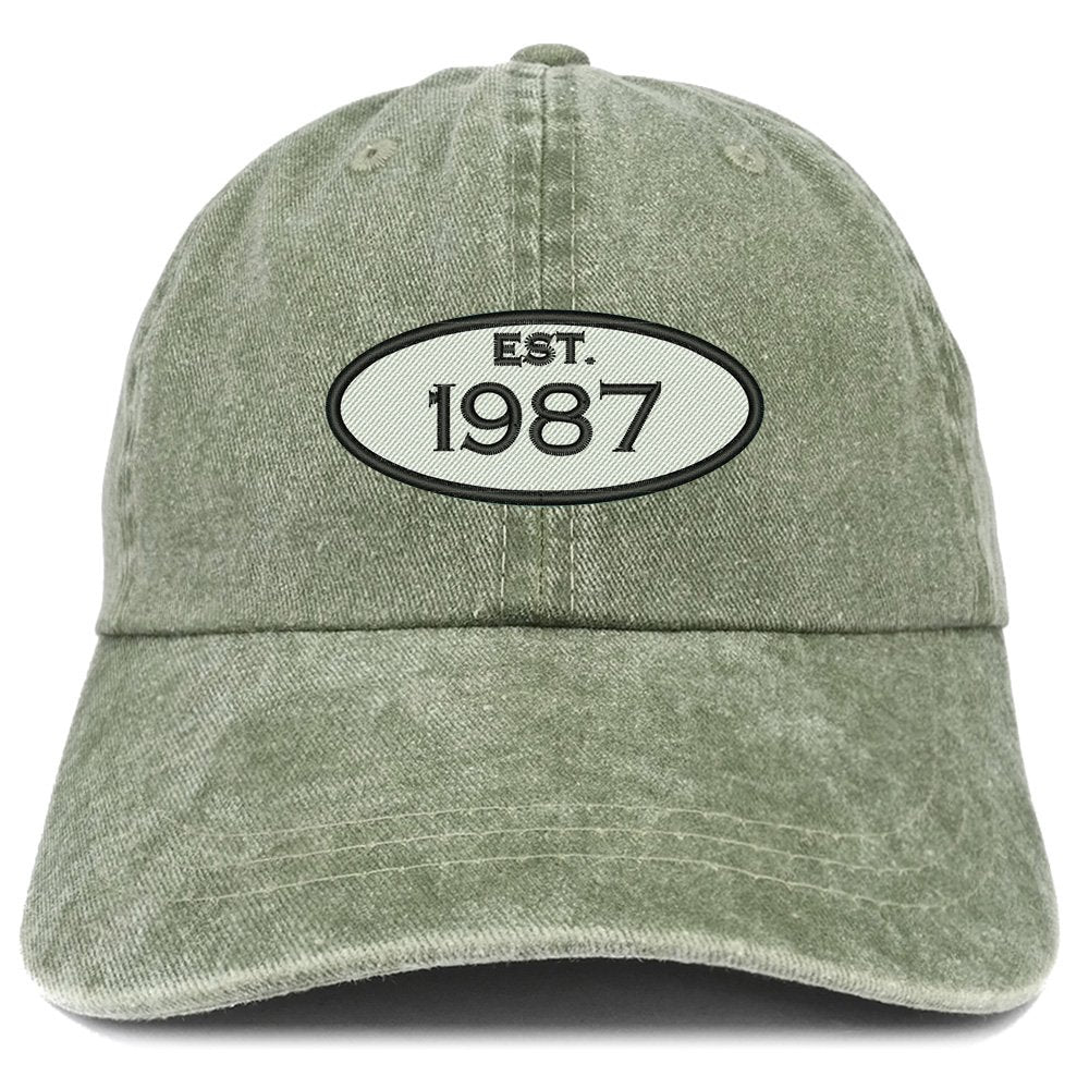 Trendy Apparel Shop Established 1986 Embroidered 32nd Birthday Gift Pigment Dyed Washed Cotton Cap - Khaki
