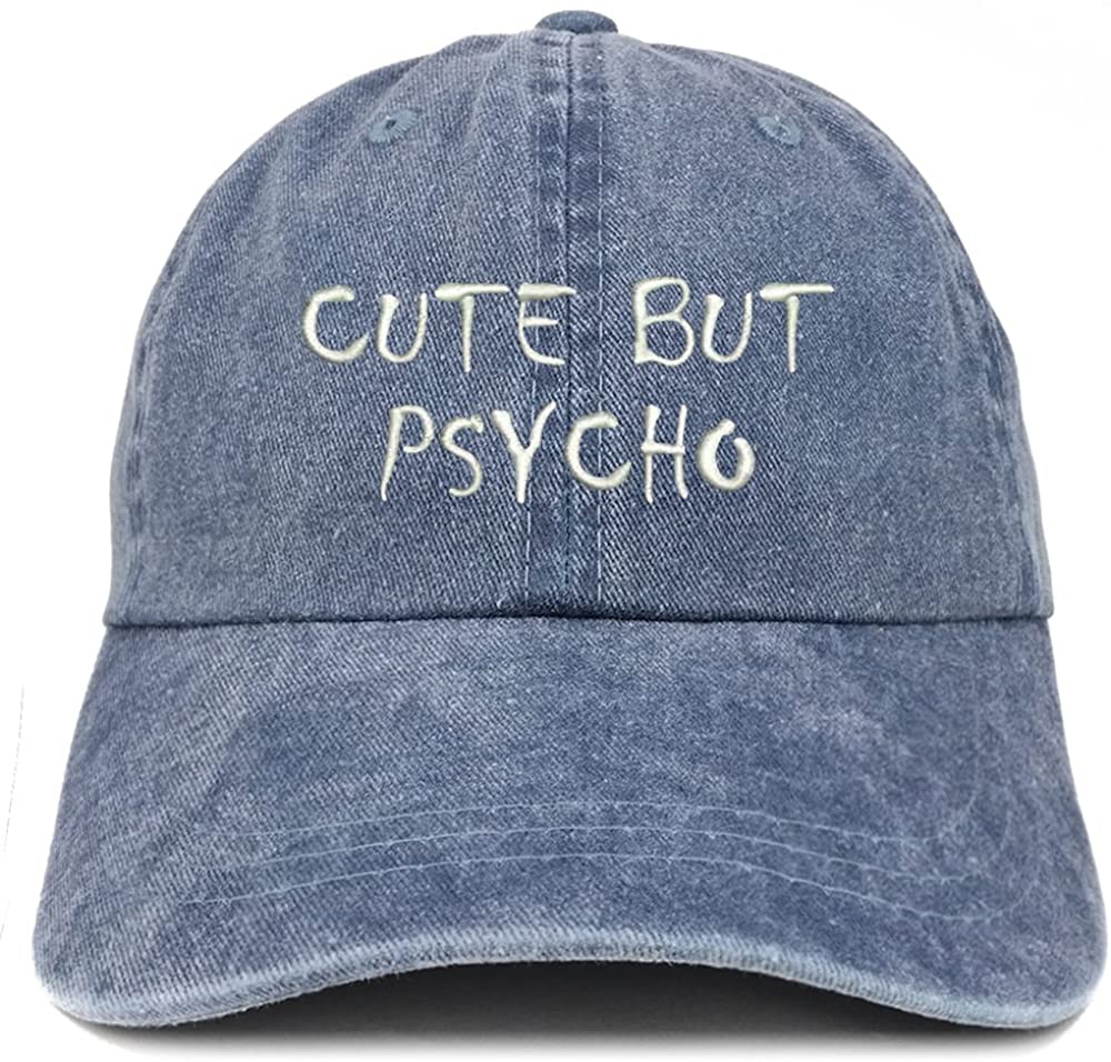 Trendy Apparel Shop Cute But Psycho Embroidered Washed Cotton Adjustable Cap - Black