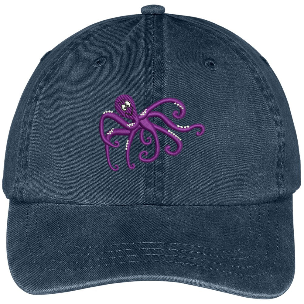 Trendy Apparel Shop Octopus Embroidered Soft Crown 100% Brushed Cotton Cap