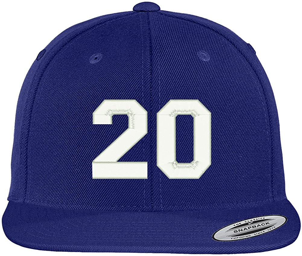 Trendy Apparel Shop Number 20 Collegiate Varsity Font Embroidered Flat Bill Snapback Cap