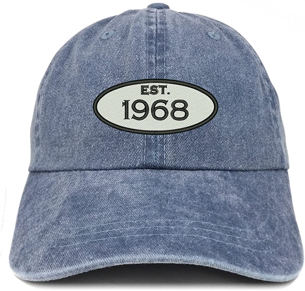 Trendy Apparel Shop Established 1967 Embroidered 51st Birthday Gift Pigment Dyed Washed Cotton Cap - Dark Green