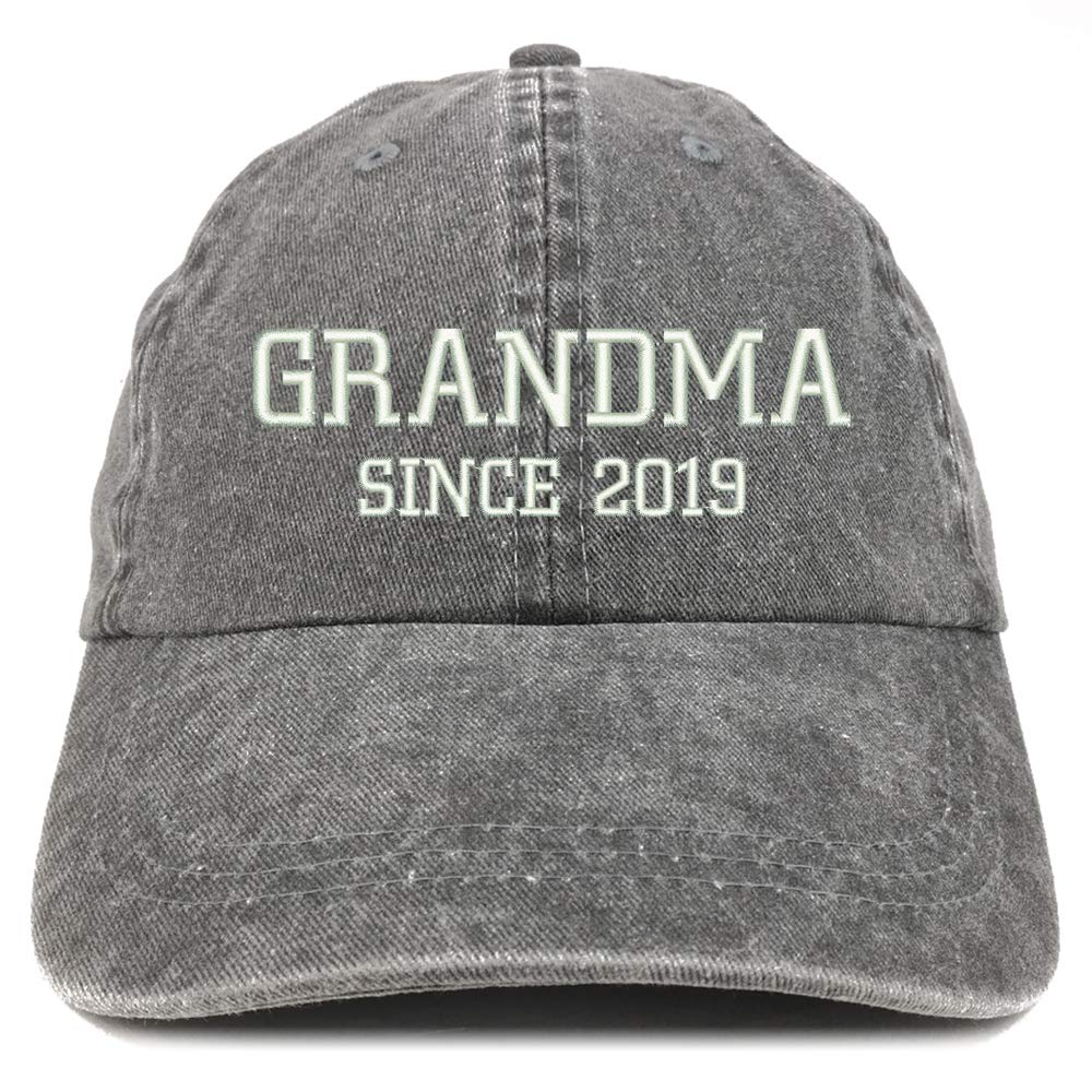 Trendy Apparel Grandma Since 2018 Embroidered Washed Pigment Dyed Cap - Black