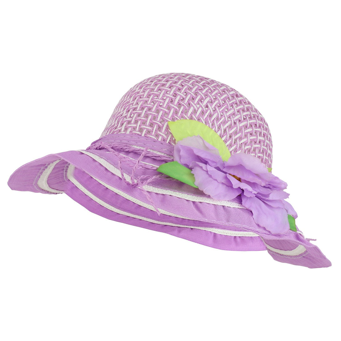 Trendy Apparel Shop Girl's Silk Flower Tea Party Straw Sun Hat - Blue