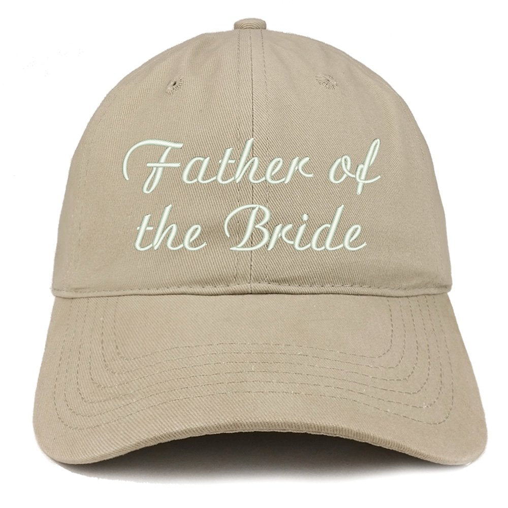 Trendy Apparel Shop Father of The Bride Embroidered Wedding Party Brushed Cotton Cap/Khaki