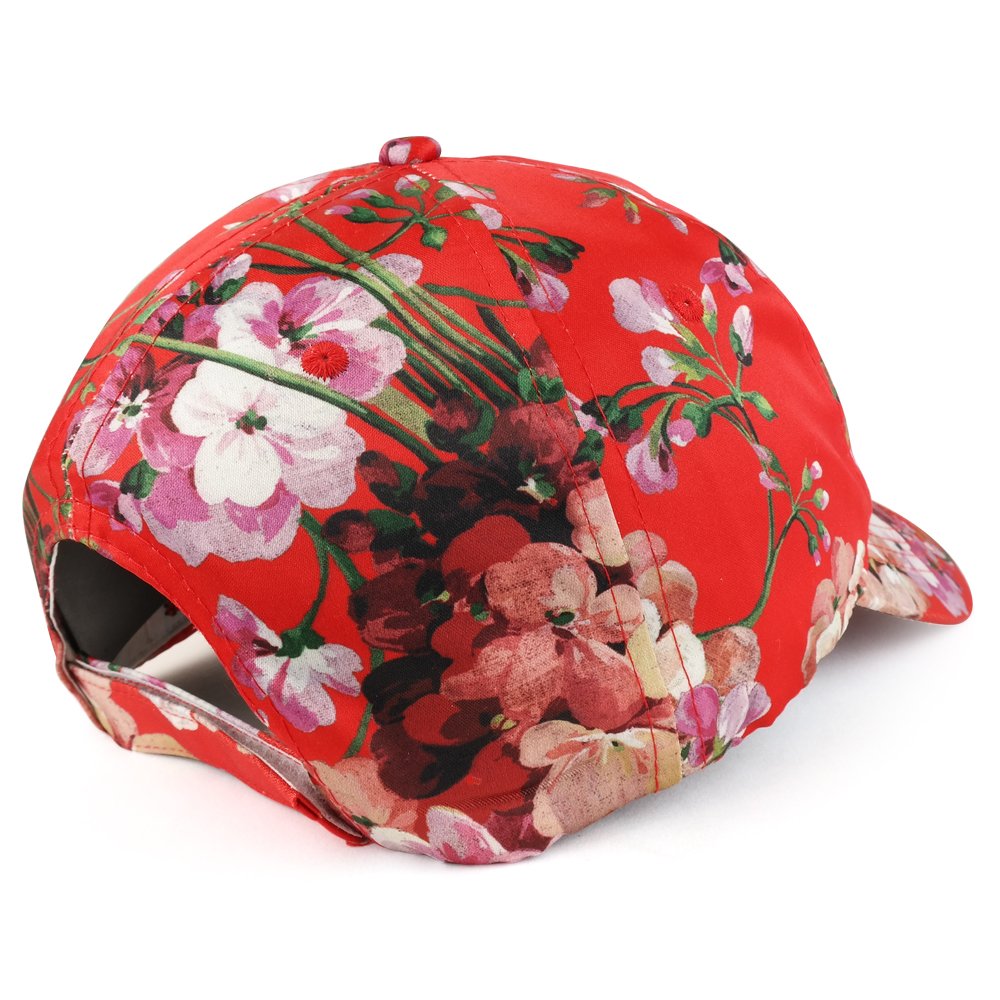 Trendy Apparel Shop Women's Floral Print Satin Unstructured Low Profile Baseball Cap- Multipack - Black Red