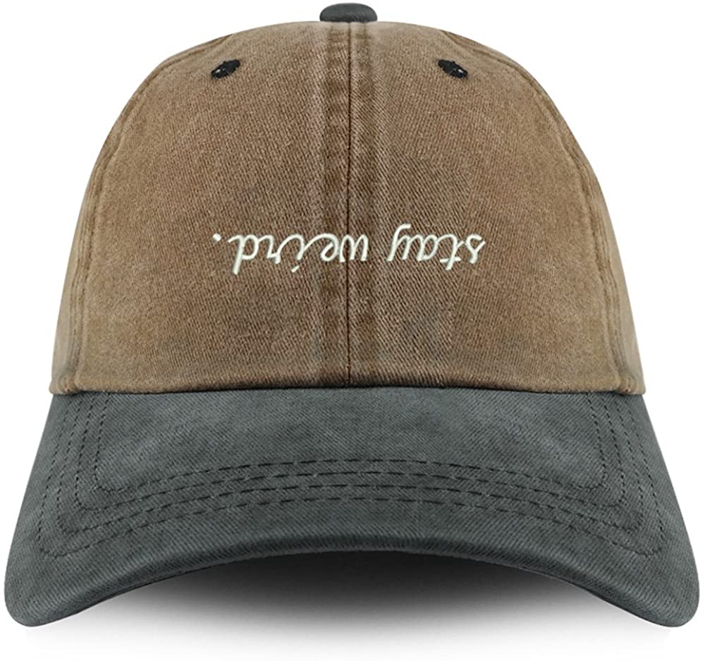 Trendy Apparel Shop Stay Weird Embroidered Pigment Dyed Unstructured Cap - Black