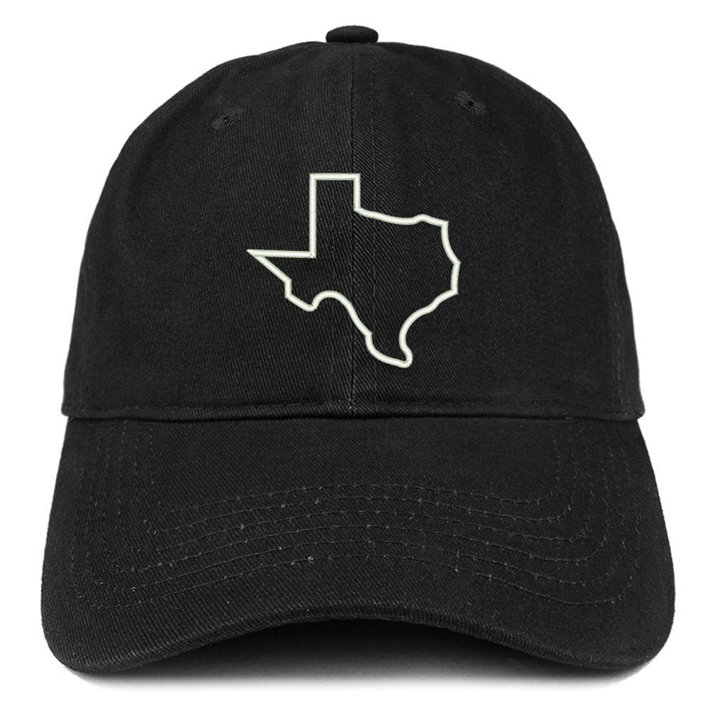 Trendy Apparel Shop Texas State Outline Embroidered Brushed Cotton Dad Hat Cap - Black