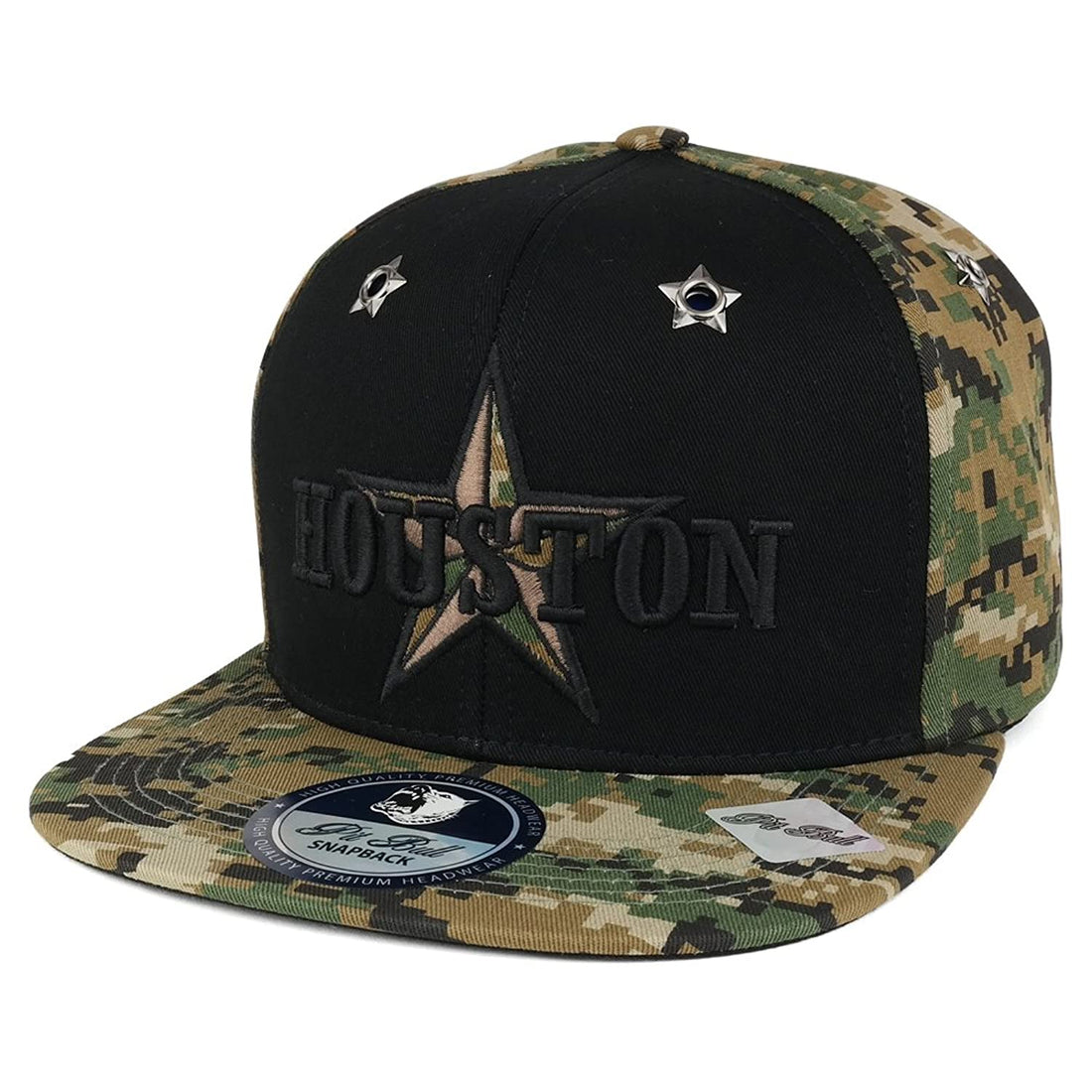 Trendy Apparel Shop Houston Star 3D Embroidered Military Digital Camo Printed Flat Bill Snapback Cap