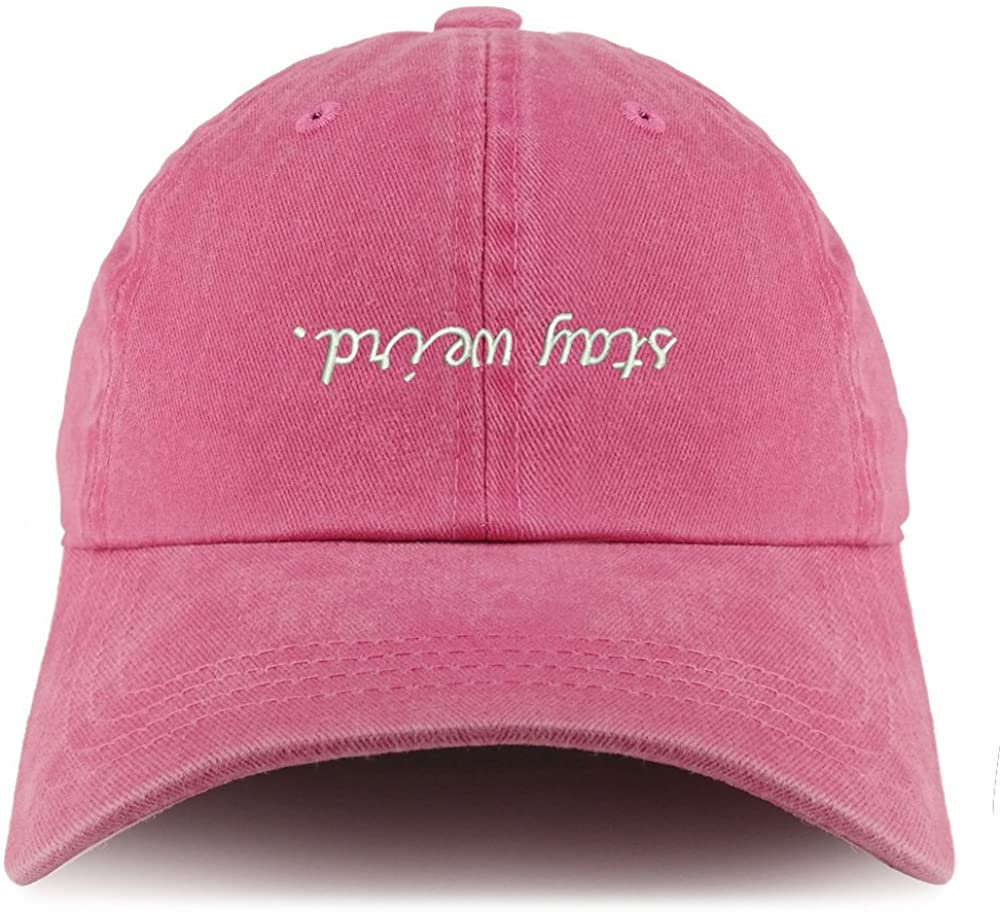 Trendy Apparel Shop Stay Weird Embroidered Pigment Dyed Unstructured Cap - Black