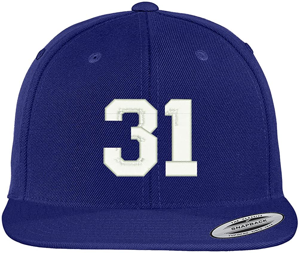 Trendy Apparel Shop Number 31 Collegiate Varsity Font Embroidered Flat Bill Snapback Cap - Black