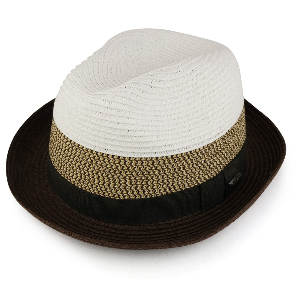 Trendy Apparel Shop Stylish Mens 3-Tone Paper Straw Fedora With Hat Band
