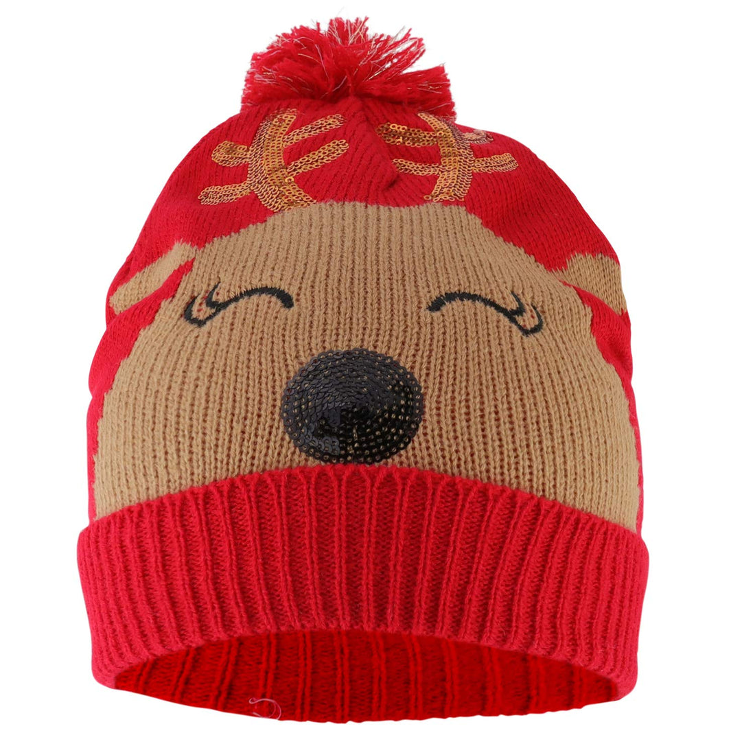 Trendy Apparel Shop Christmas Themed Funny Ugly Holiday Pom Knit Beanie Hats - Santas Belt