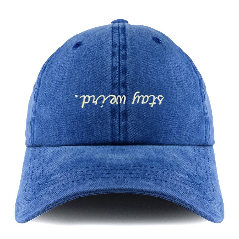 Trendy Apparel Shop Stay Weird Embroidered Pigment Dyed Unstructured Cap - Black