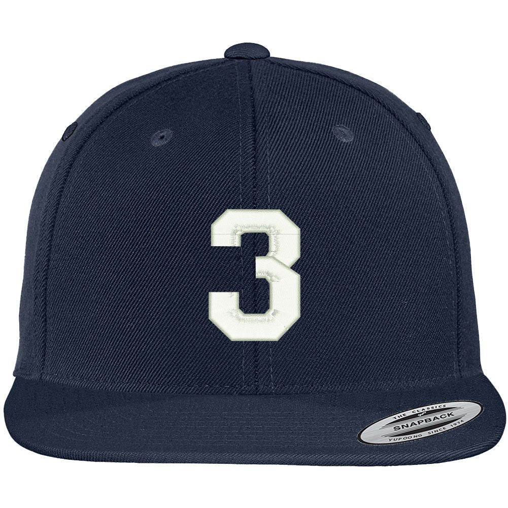 Trendy Apparel Shop Number 3 Collegiate Varsity Font Embroidered Flat Bill Snapback Cap